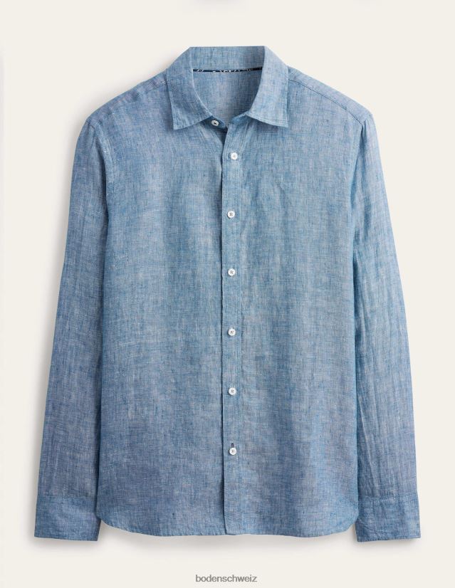 Boden Männer Slim-Fit-Leinenhemd VH86PT3496 Kleidung blaues Chambray