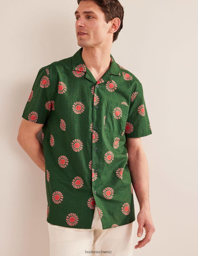 Boden Männer Strukturiertes Hemd mit Reverskragen VH86PT3634 Kleidung Palmblatt-Sonnendruck