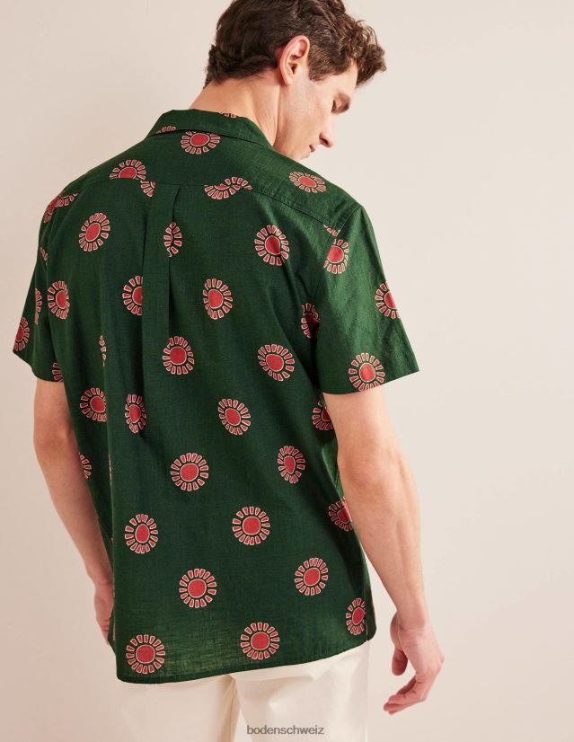 Boden Männer Strukturiertes Hemd mit Reverskragen VH86PT3634 Kleidung Palmblatt-Sonnendruck