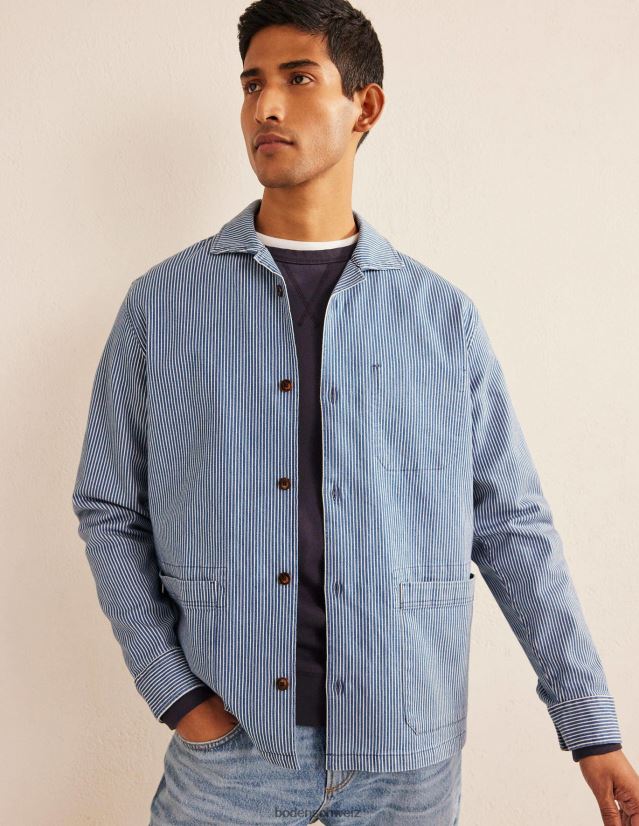 Boden Männer Twill-Overshirt VH86PT3517 Kleidung Indigo-Ticking