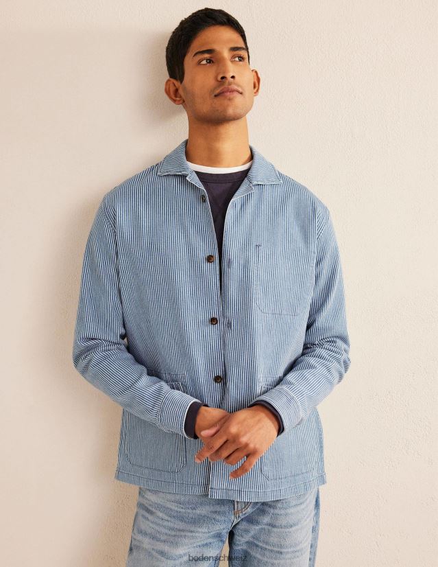 Boden Männer Twill-Overshirt VH86PT3517 Kleidung Indigo-Ticking