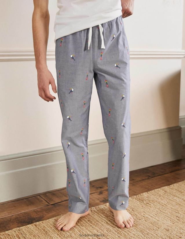 Boden Männer Pyjamahose aus Baumwollpopeline VH86PT3598 Kleidung Chambray-Tukane