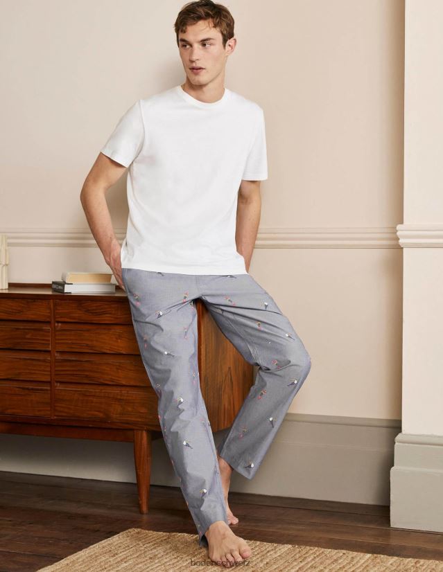 Boden Männer Pyjamahose aus Baumwollpopeline VH86PT3598 Kleidung Chambray-Tukane