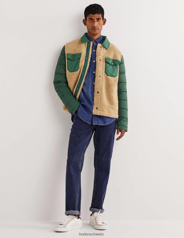 Boden Männer Durchgeknöpfte Sherpa-Jacke VH86PT3581 Kleidung Jägergrün/Ecru