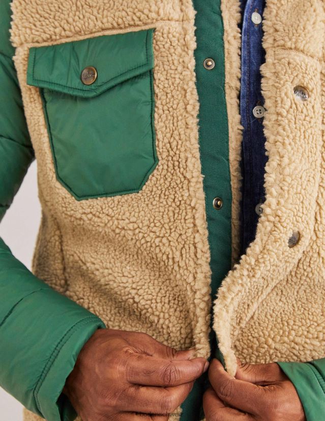 Boden Männer Durchgeknöpfte Sherpa-Jacke VH86PT3581 Kleidung Jägergrün/Ecru