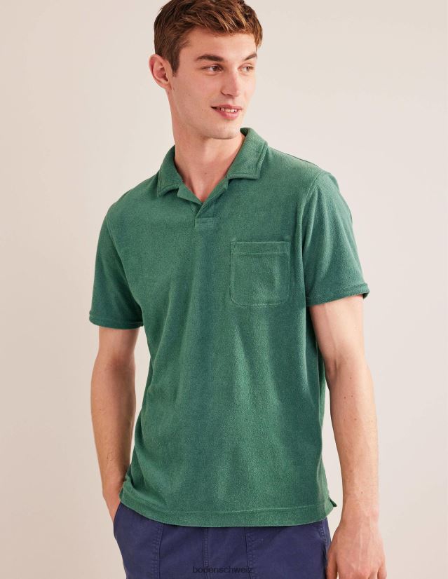 Boden Männer Frottee-Polo mit offenem Kragen VH86PT3502 Kleidung Tiefseegrün