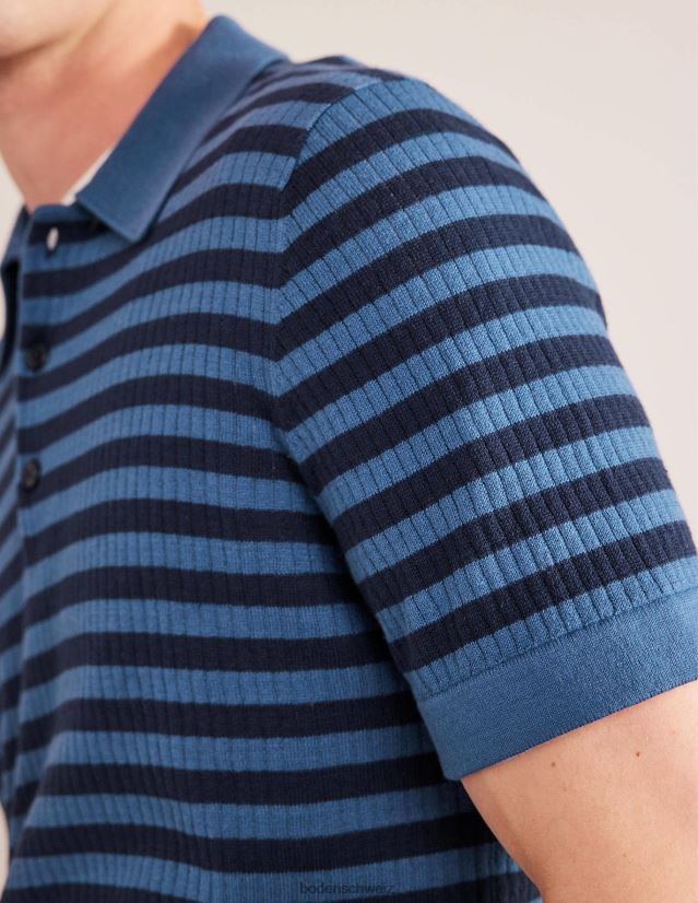 Boden Männer Gestricktes, geripptes Poloshirt VH86PT3555 Kleidung echter Marinestreifen