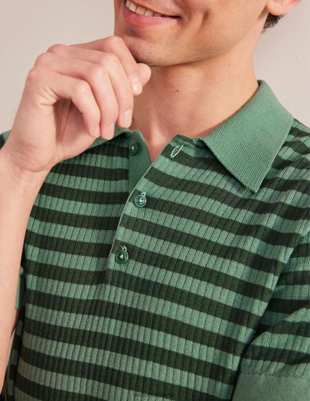 Boden Männer Gestricktes, geripptes Poloshirt VH86PT3557 Kleidung Tiefseestreifen