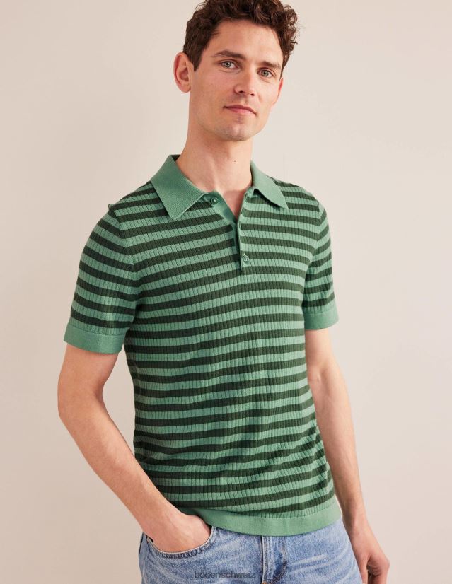 Boden Männer Gestricktes, geripptes Poloshirt VH86PT3557 Kleidung Tiefseestreifen