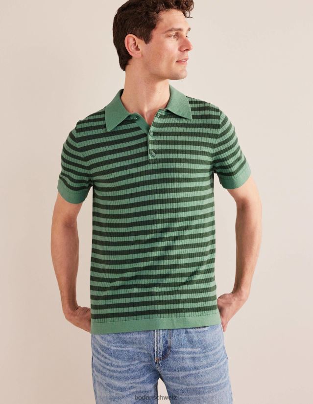 Boden Männer Gestricktes, geripptes Poloshirt VH86PT3557 Kleidung Tiefseestreifen