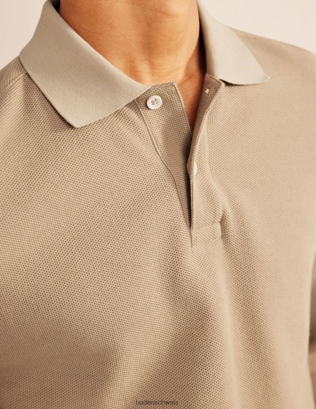 Boden Männer Lässiges Langarm-Polo VH86PT3544 Kleidung Stein