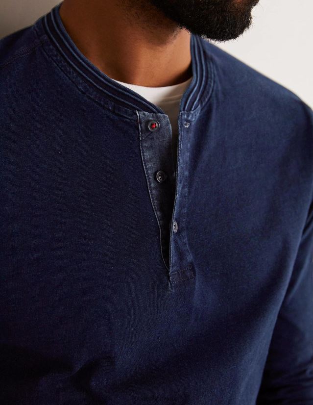 Boden Männer Langarm-Henley VH86PT3588 Kleidung Indigo