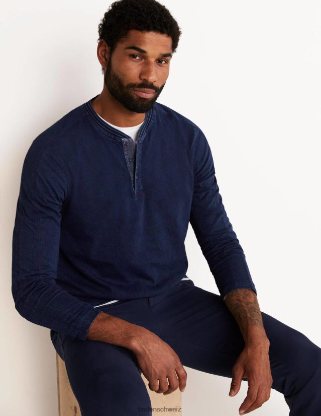 Boden Männer Langarm-Henley VH86PT3588 Kleidung Indigo