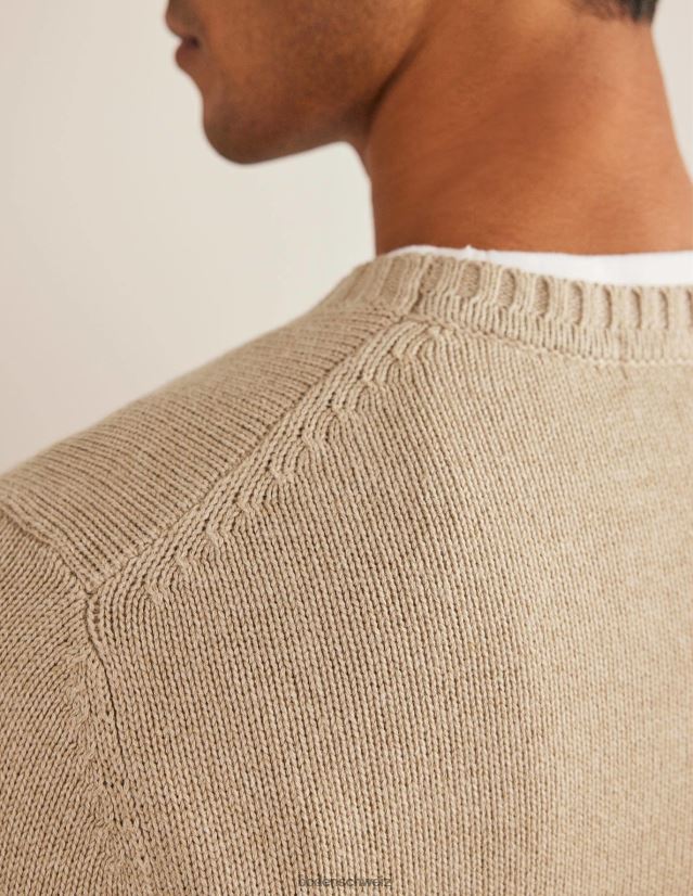 Boden Männer Grobstrick-Kaschmir-Crew aus Baumwolle VH86PT3545 Kleidung Stein