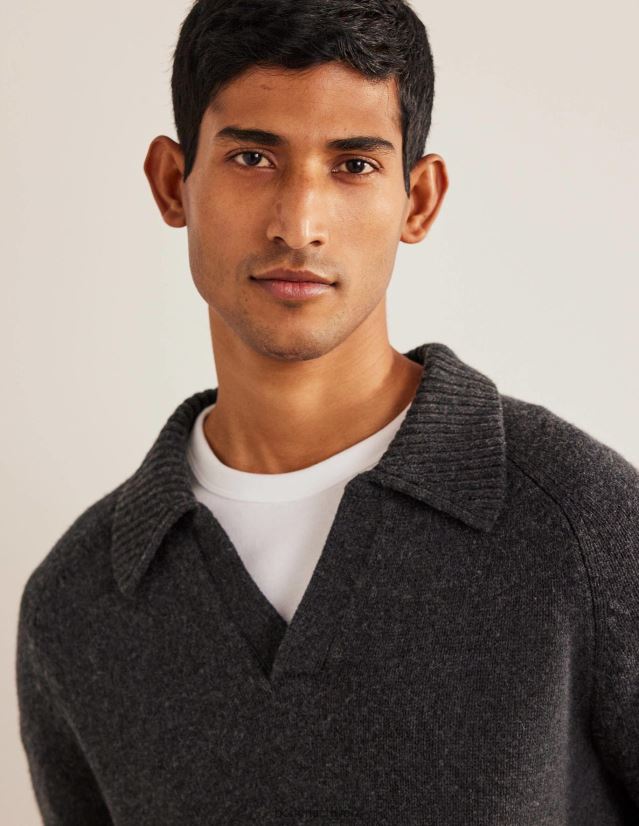 Boden Männer Pullover mit offenem Kragen VH86PT3624 Kleidung dunkelgrau meliert