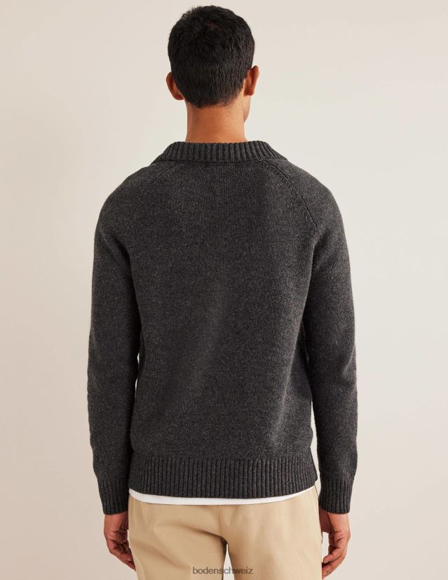 Boden Männer Pullover mit offenem Kragen VH86PT3624 Kleidung dunkelgrau meliert