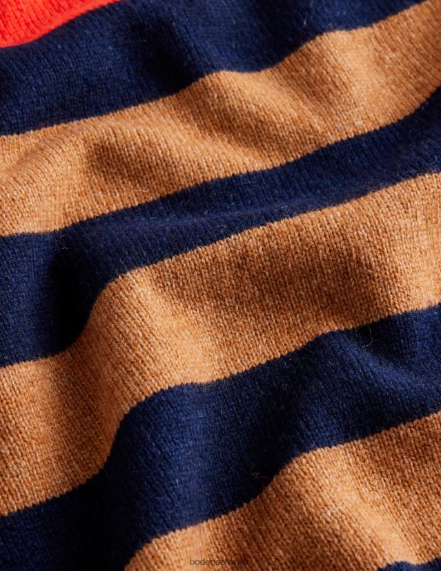 Boden Männer Raglanpullover mit Rundhalsausschnitt VH86PT3589 Kleidung Kamelmelange mit mehreren Streifen