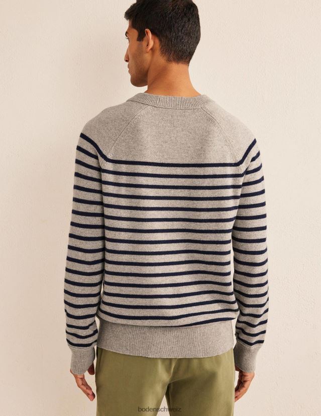 Boden Männer Raglanpullover mit Rundhalsausschnitt VH86PT3621 Kleidung Haferflocken-Marinestreifen