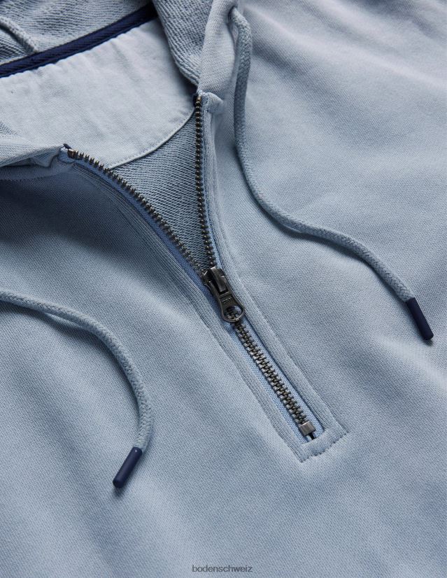 Boden Männer Stückgefärbter Kapuzenpullover mit halbem Reißverschluss VH86PT3516 Kleidung staubiges Blau
