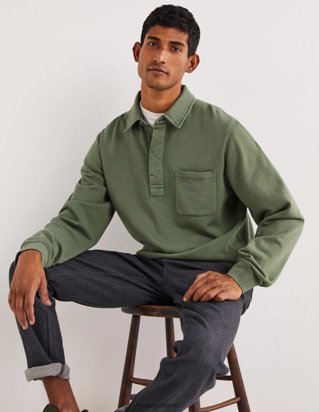 Boden Männer Sweatshirt mit Knopfkragen VH86PT3622 Kleidung Alligatorgrün